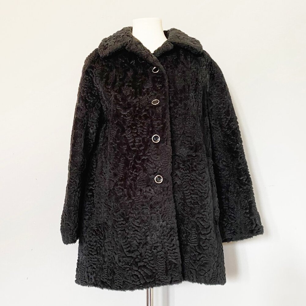 VINTAGE (c. 1960) | Faux Persian Lamb Coat | VERY GOOD!!! - Picture 4 of 9